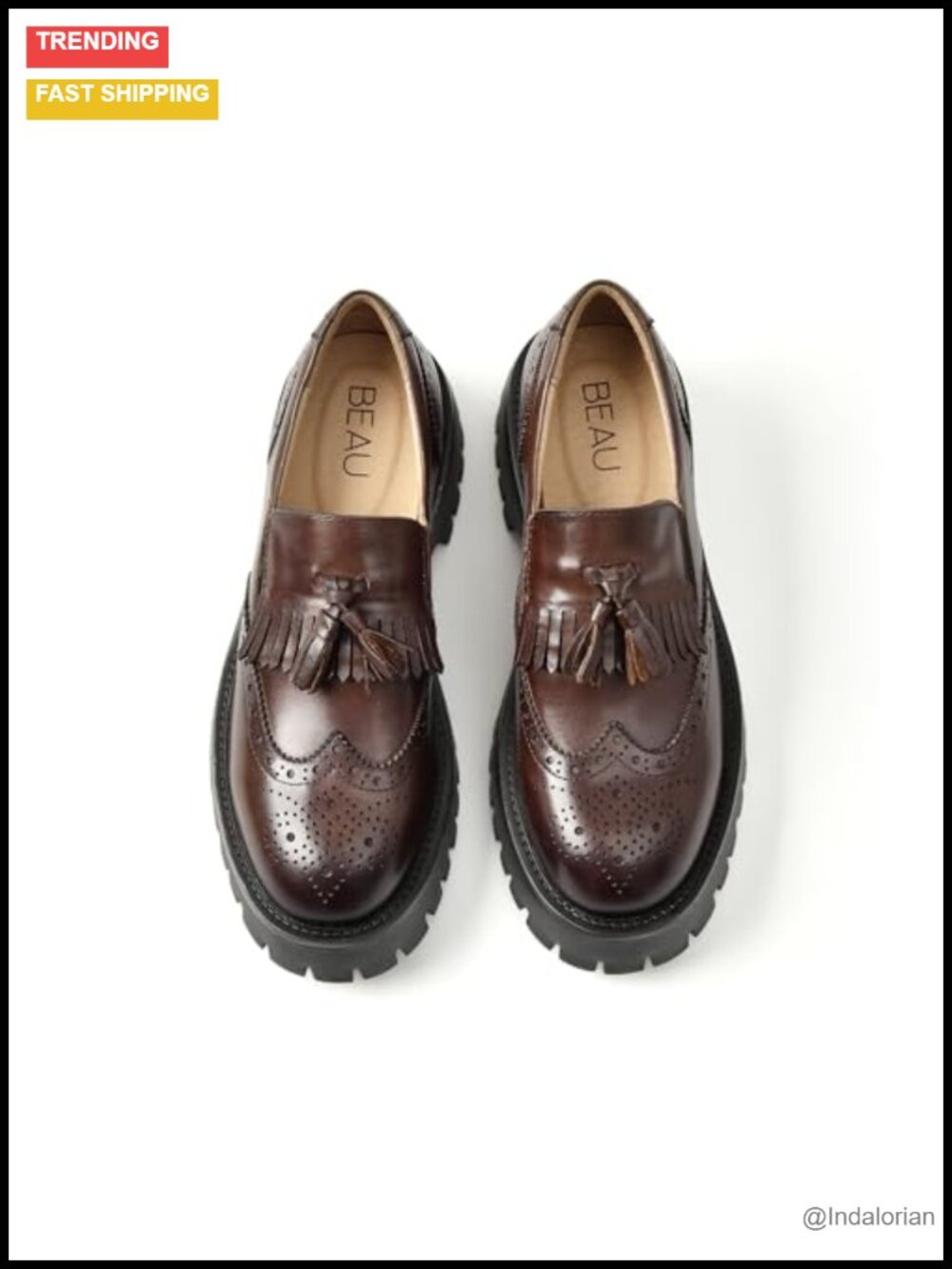 Chunky Platform Lug Sole Leather Tassel Slip On Loafers Business Casual